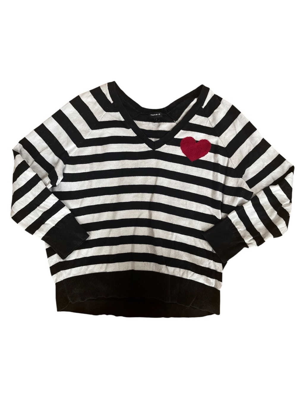 Torrid Whimsygoth Striped Heart V- Neck 100% Cotton Knit Boxy Nautical Sweater